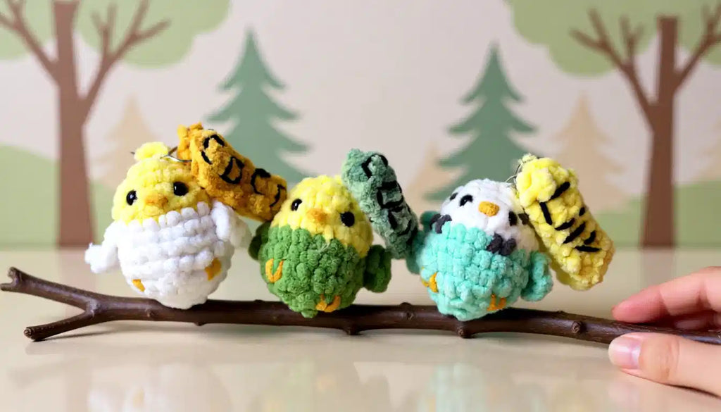 Tiny 2-inch crochet bird keychains that fit in your palm 🐦✨ Perfect for backpacks, diaper bags, nursery gifts & handmade lovers.