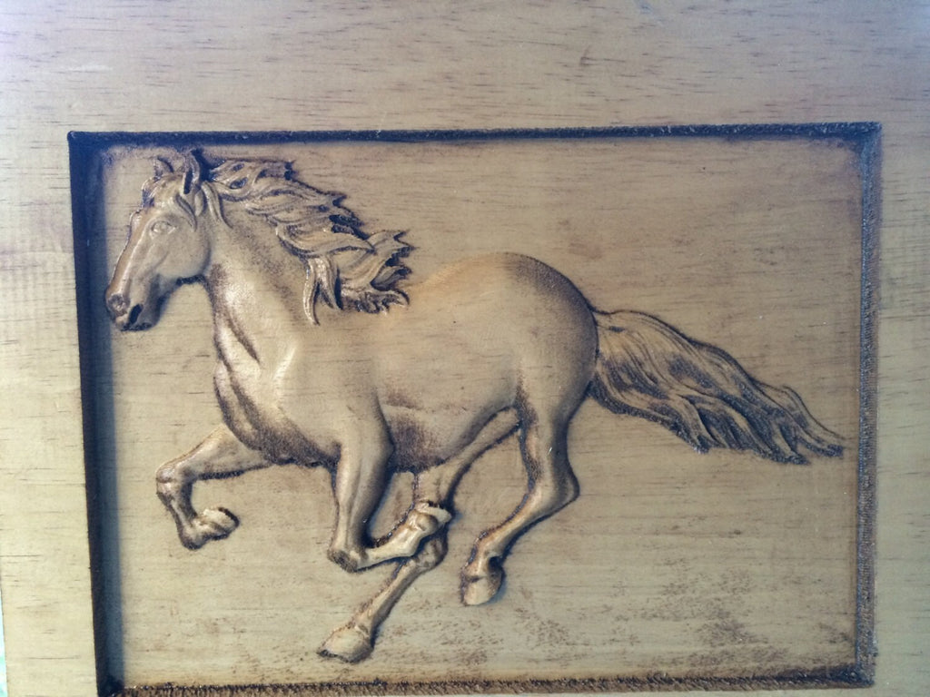 Wood Carved Horse on Pine personalized