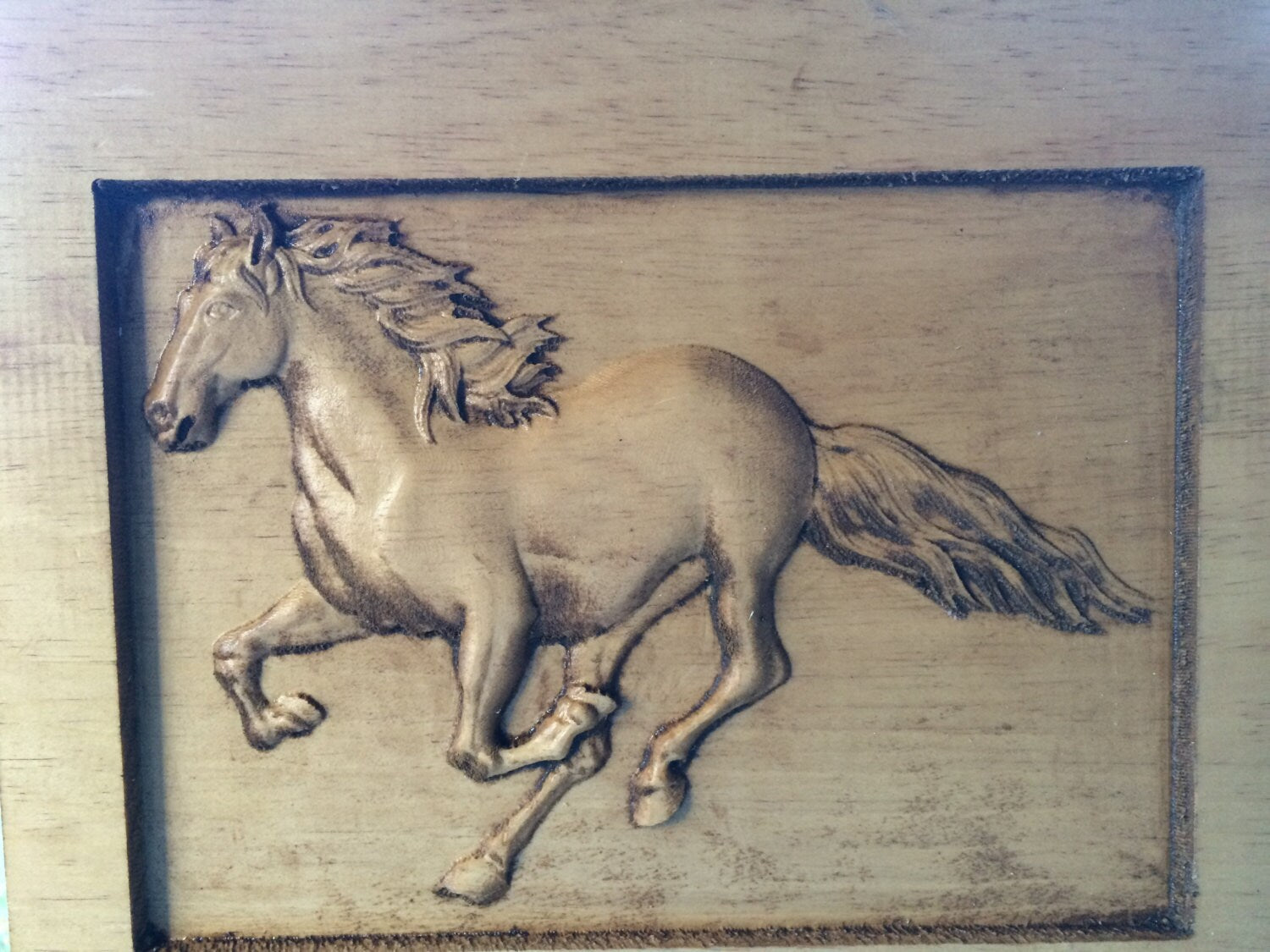 Wood Carved Horse on Pine personalized