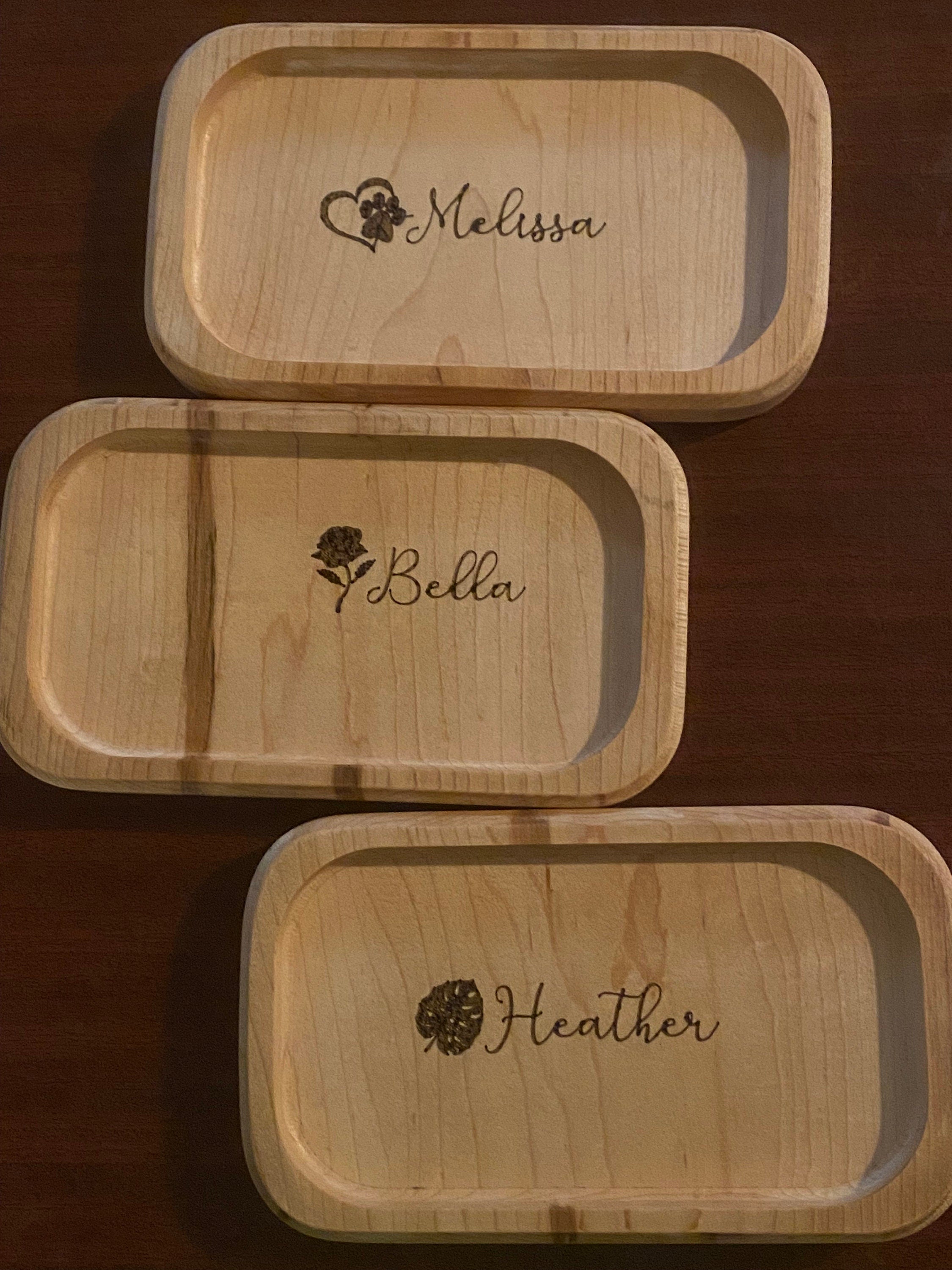 Wedding party Corporate Gifts CatchAll Trays Jewelry Keys Valet Wooden Cherry Engraved Office desk Vanity Rolling Tray
