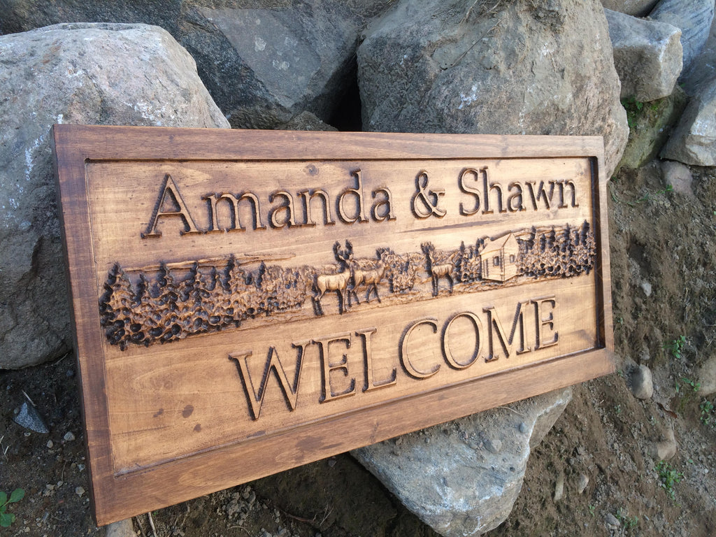 Custom Carved Wood Welcome Sign, Cabin, Lakehouse, Personalized