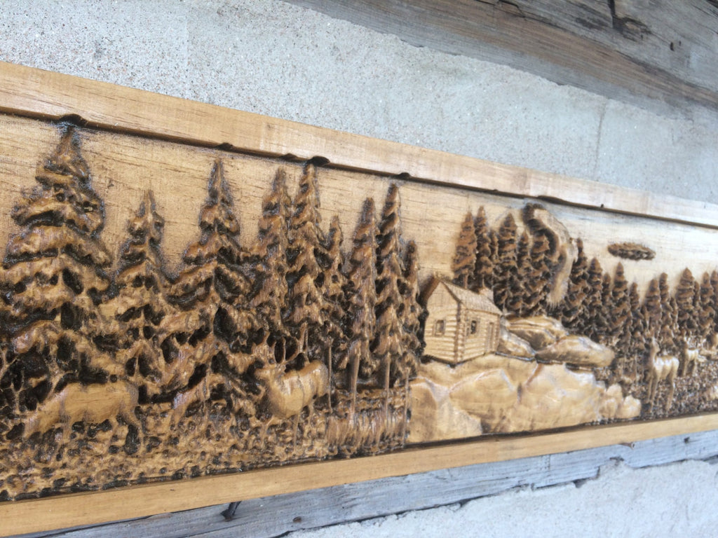 Deer Mantel – Custom Carved Pine Wildlife Wall Decor