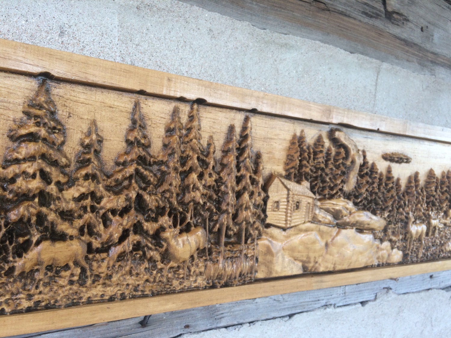 Deer Mantel – Custom Carved Pine Wildlife Wall Decor