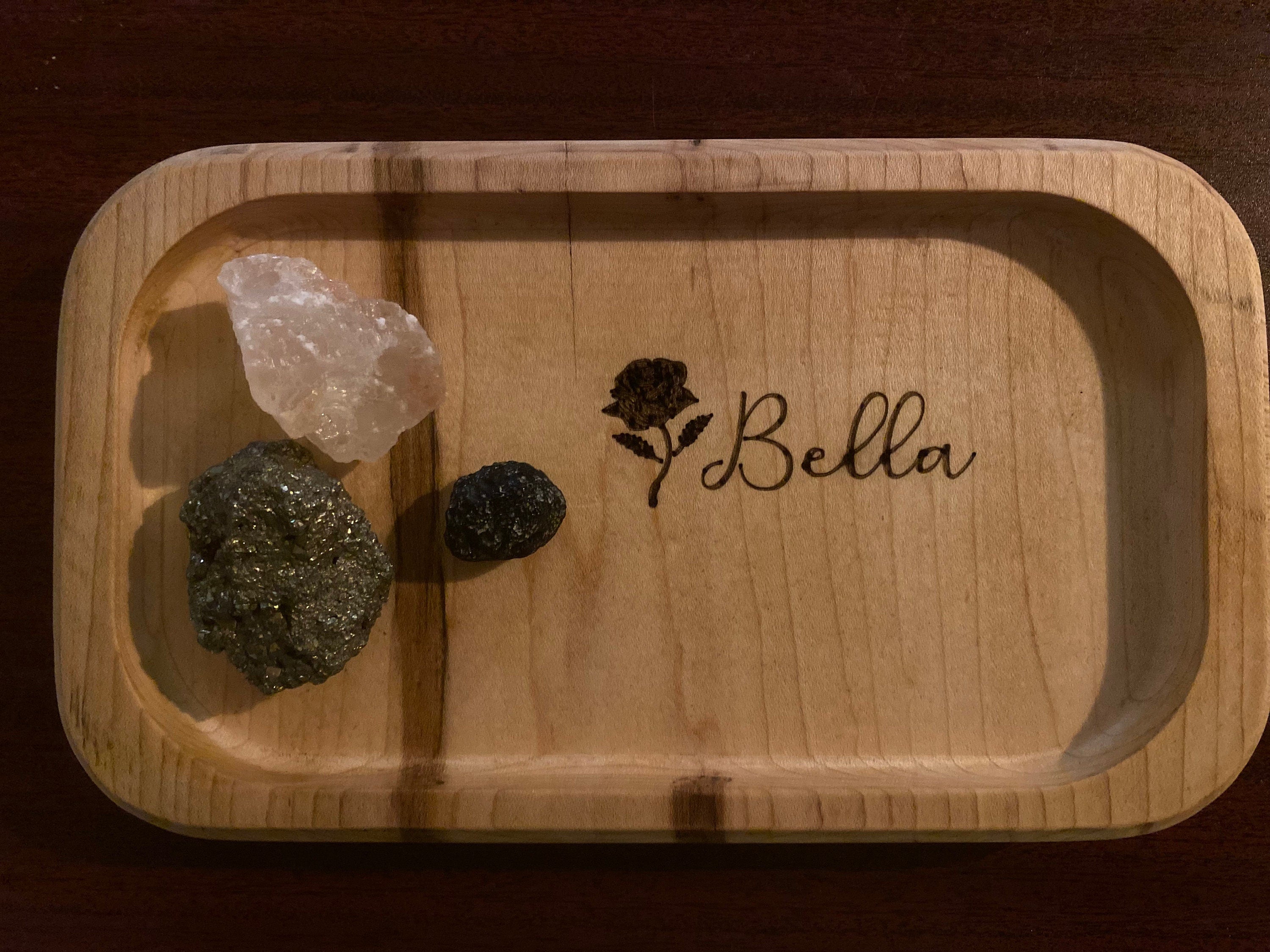 Engraved Cherry Wood Catchall Tray: Jewelry, Keys, Office Valet 8"x8" x1"
