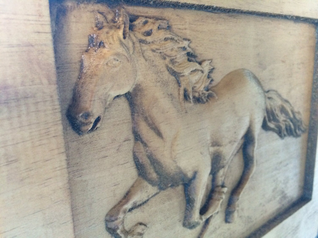 Wood Carved Horse on Pine personalized