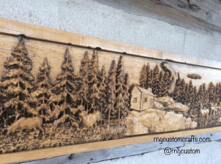Deer Mantel – Custom Carved Pine Wildlife Wall Decor
