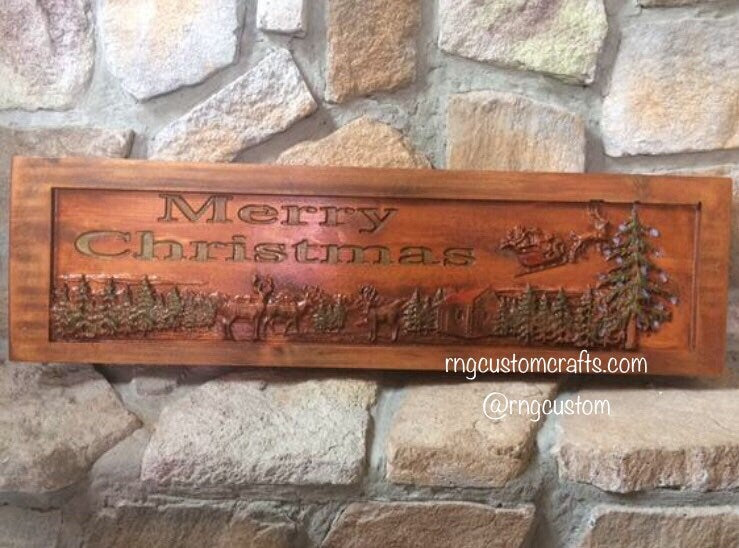 Merry Christmas Sign - wood carved