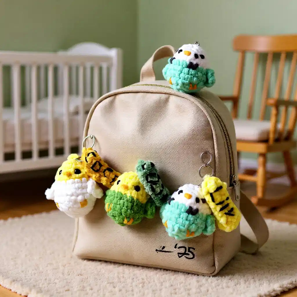 Tiny 2-inch crochet bird keychains that fit in your palm 🐦✨ Perfect for backpacks, diaper bags, nursery gifts & handmade lovers.