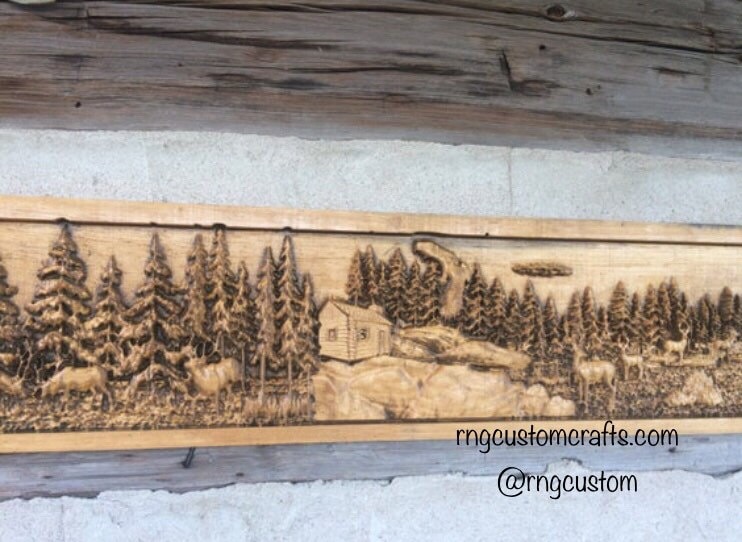 Deer Mantel – Custom Carved Pine Wildlife Wall Decor