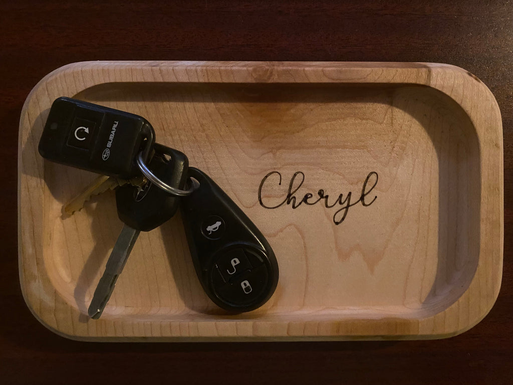 Wedding party Corporate Gifts CatchAll Trays Jewelry Keys Valet Wooden Cherry Engraved Office desk Vanity Rolling Tray