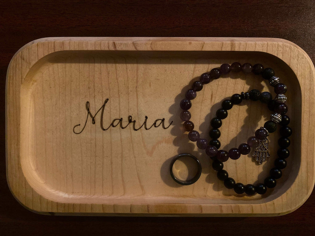 Wedding party Corporate Gifts CatchAll Trays Jewelry Keys Valet Wooden Cherry Engraved Office desk Vanity Rolling Tray