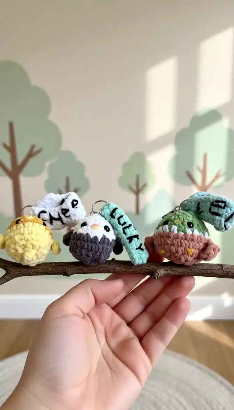 Tiny 2-inch crochet bird keychains that fit in your palm 🐦✨ Perfect for backpacks, diaper bags, nursery gifts & handmade lovers.