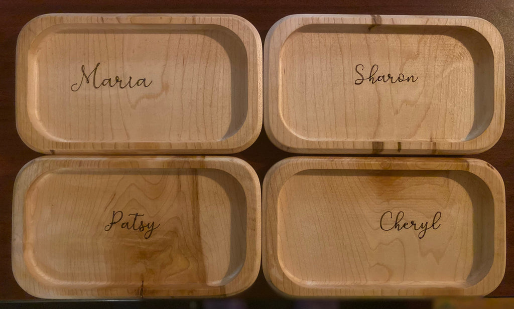 Engraved Cherry Wood Catchall Tray: Jewelry, Keys, Office Valet 8"x8" x1"