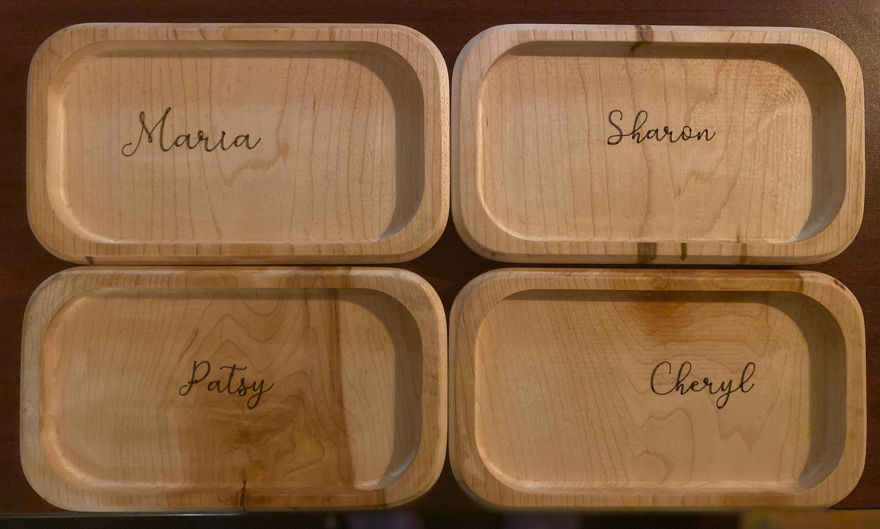 Engraved Cherry Wood Catchall Tray: Jewelry, Keys, Office Valet 8"x8" x1"