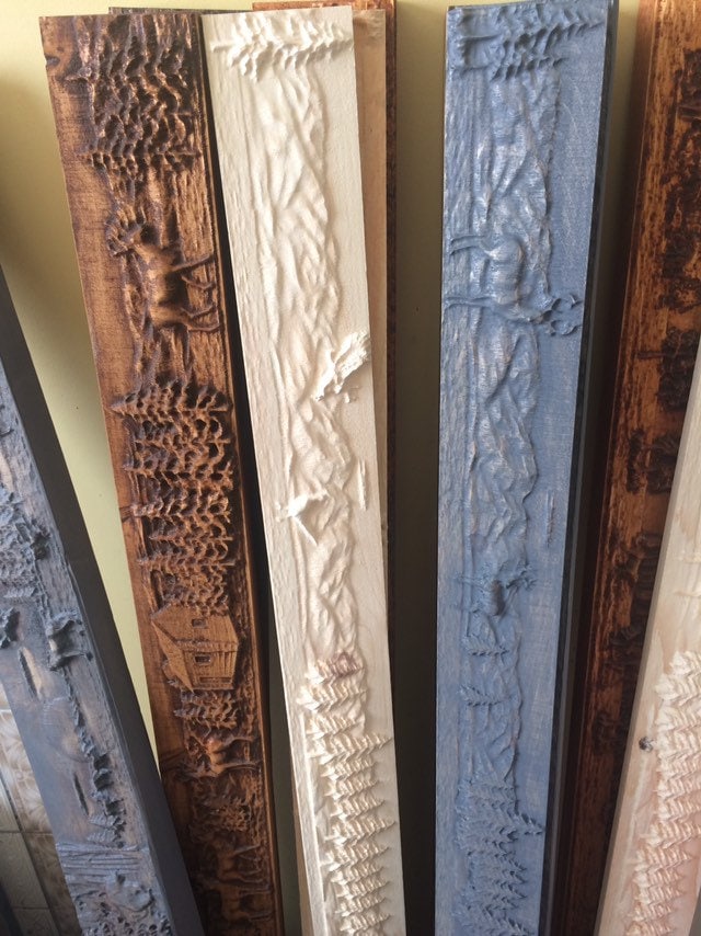 Custom CNC Wood Carving – Deer and Cabin Trim, Chair Rail