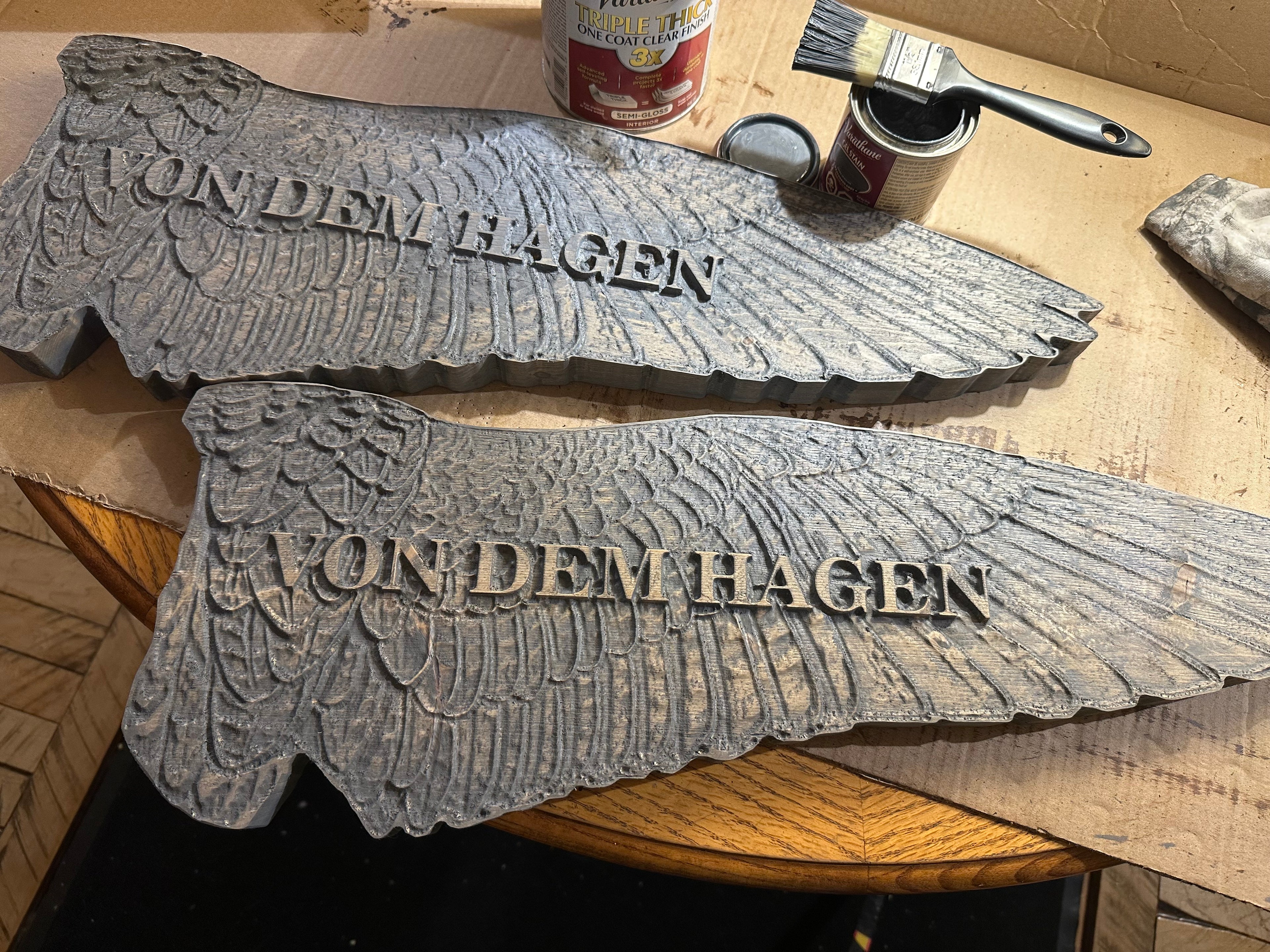 Custom Carved Wooden Wings - Artisan Trailmarker Decor