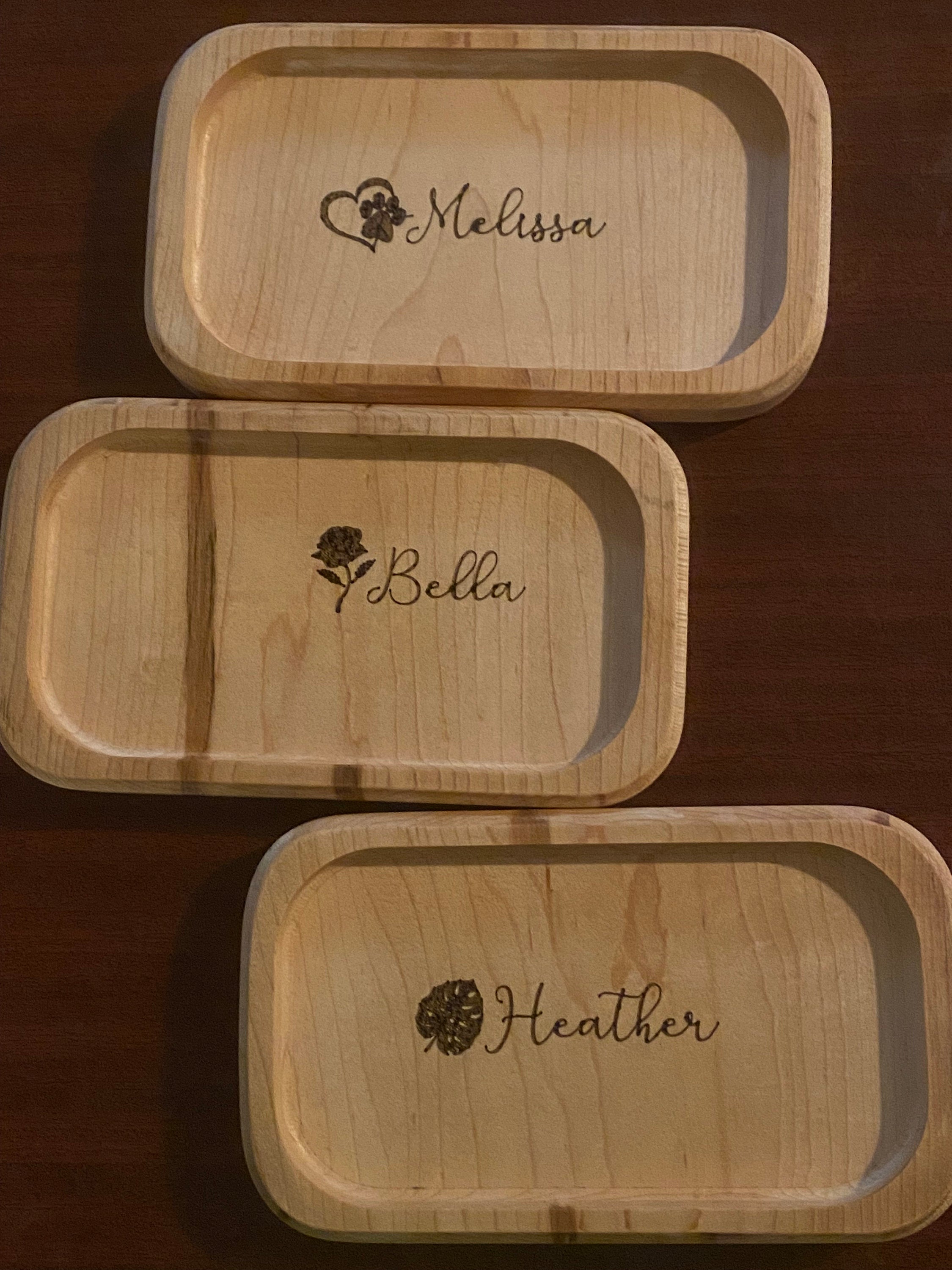 Engraved Cherry Wood Catchall Tray: Jewelry, Keys, Office Valet 8"x8" x1"