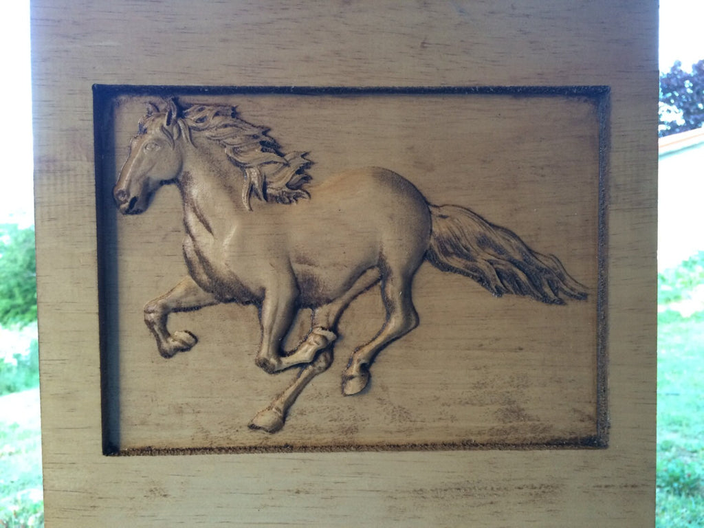 Wood Carved Horse on Pine personalized