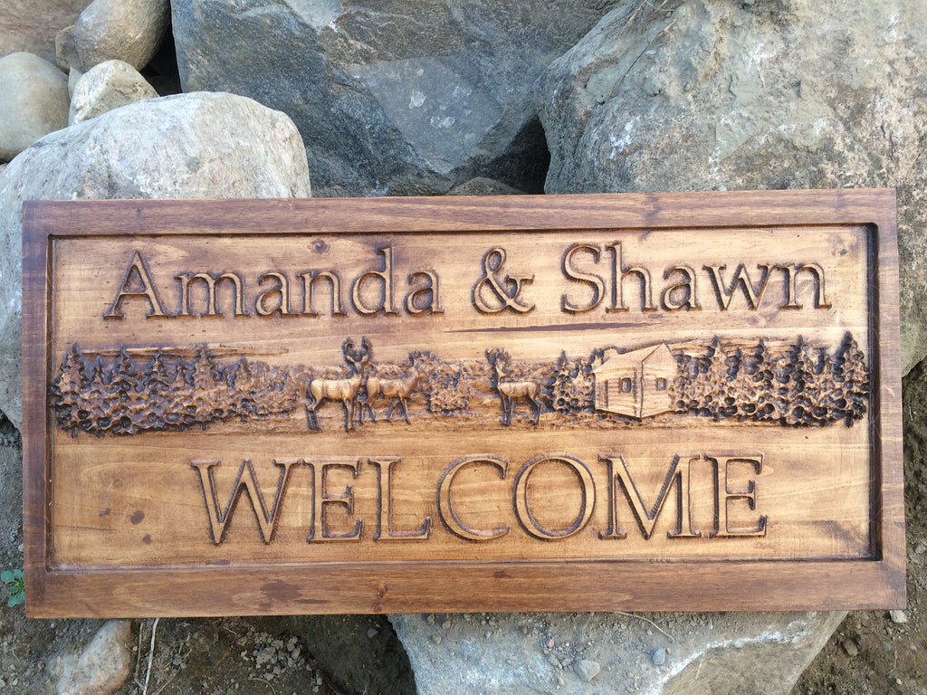 Custom Carved Wood Welcome Sign, Cabin, Lakehouse, Personalized