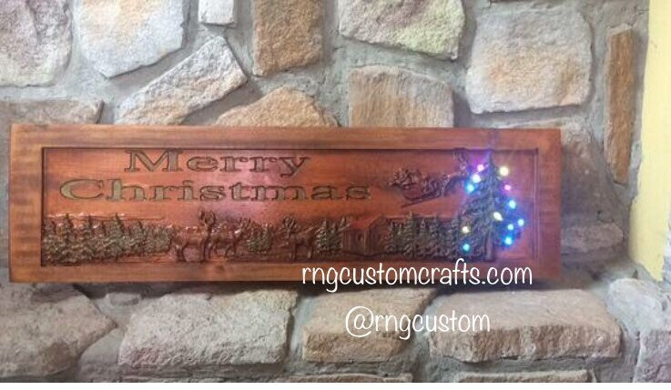 Merry Christmas Sign - wood carved