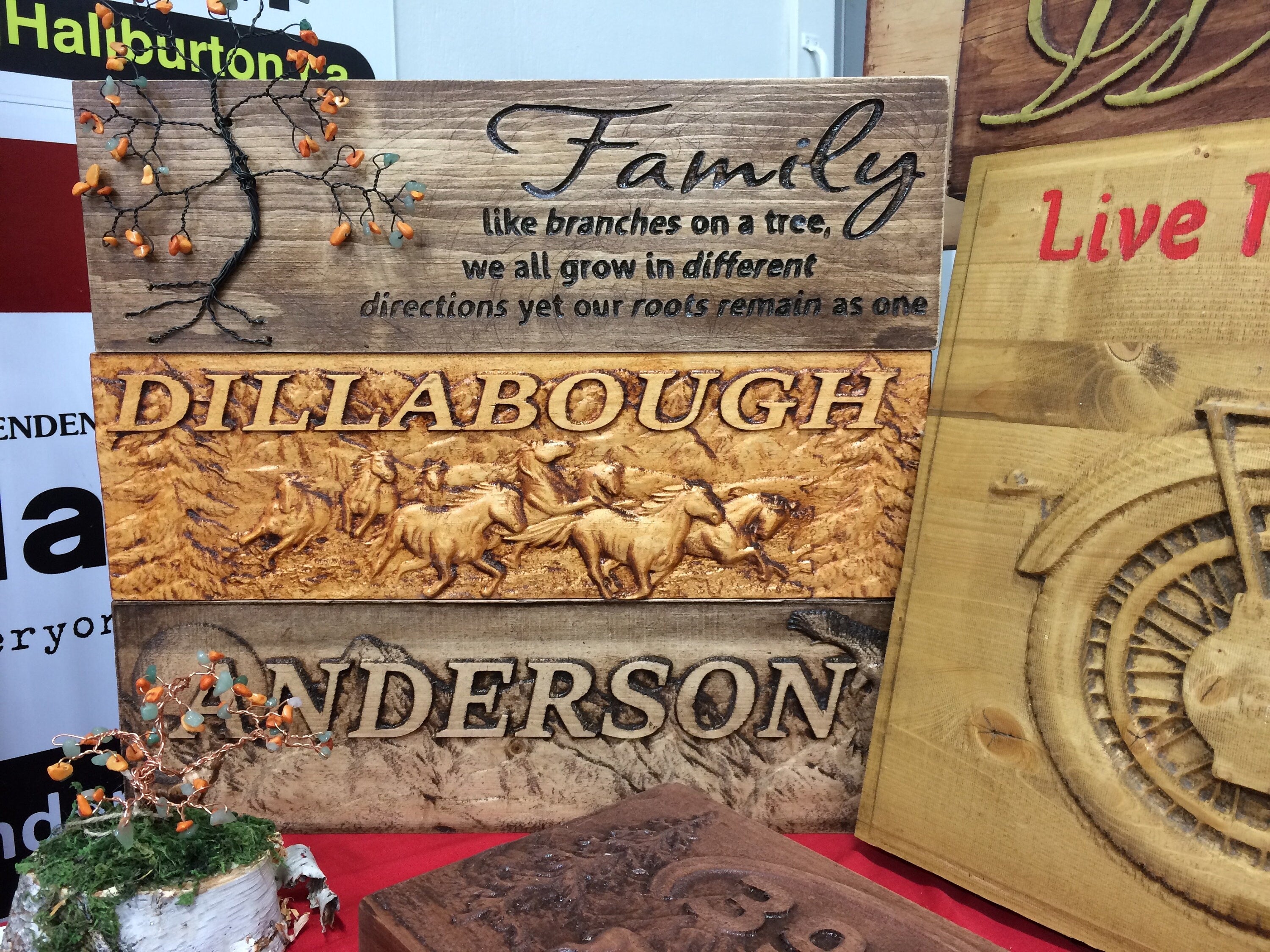 Wood Carved Horse on Pine personalized