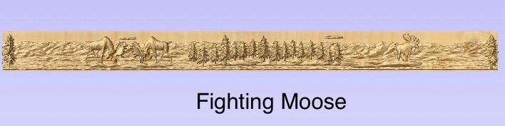 Custom Wood Carving – Fighting Moose Scene, Chair Rail Trim (48"L)