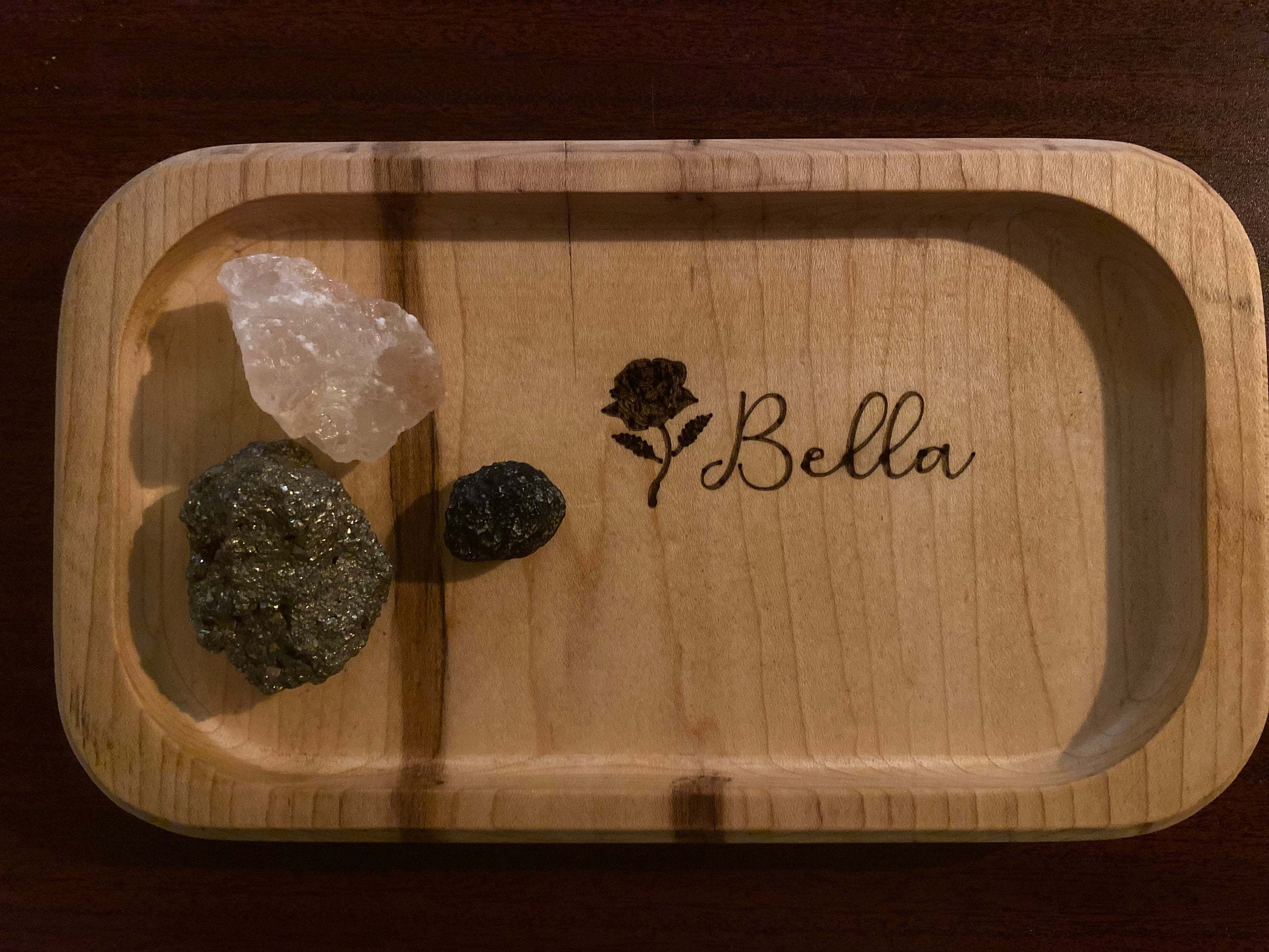 Wedding party Corporate Gifts CatchAll Trays Jewelry Keys Valet Wooden Cherry Engraved Office desk Vanity Rolling Tray