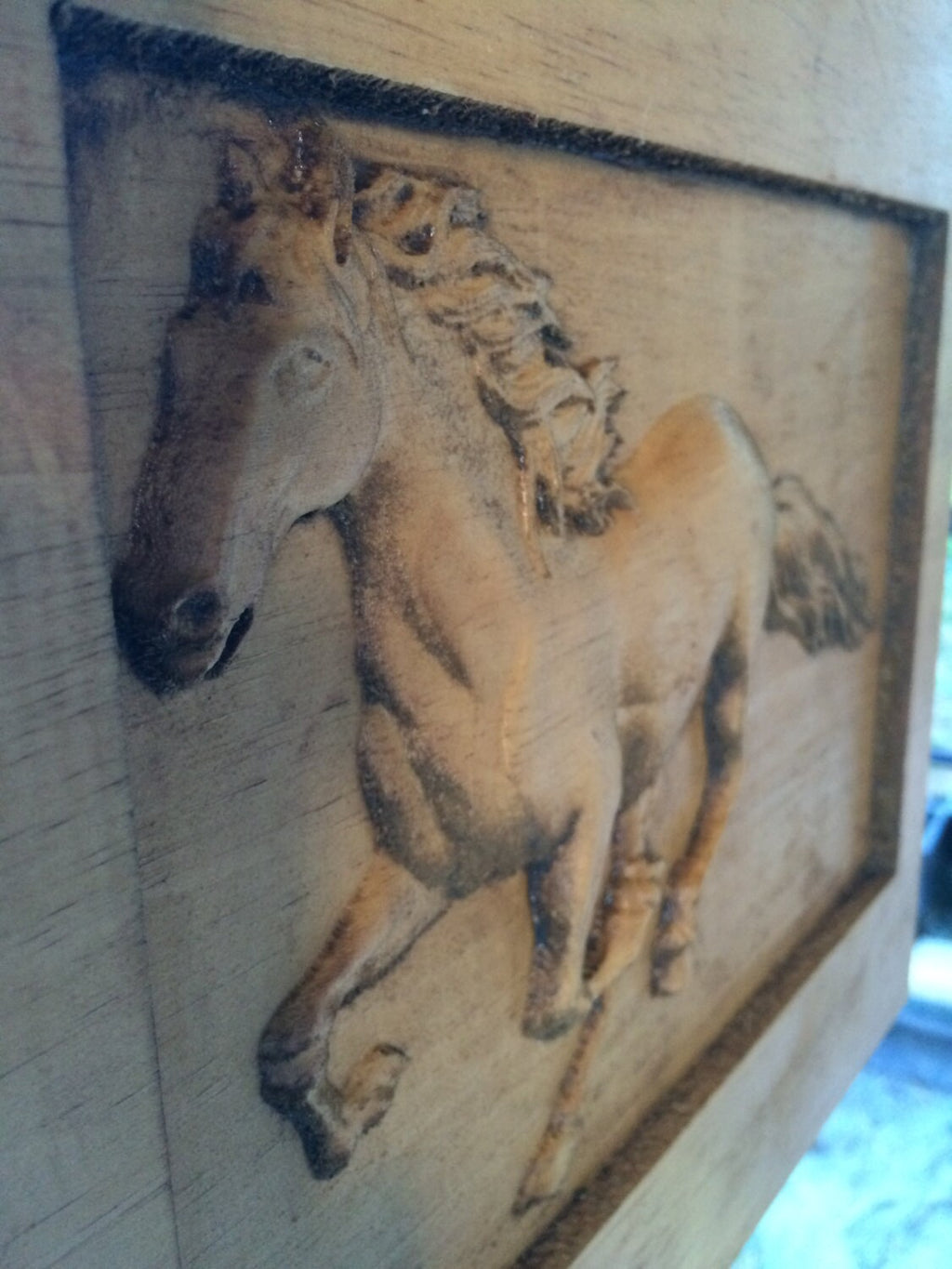 Wood Carved Horse on Pine personalized
