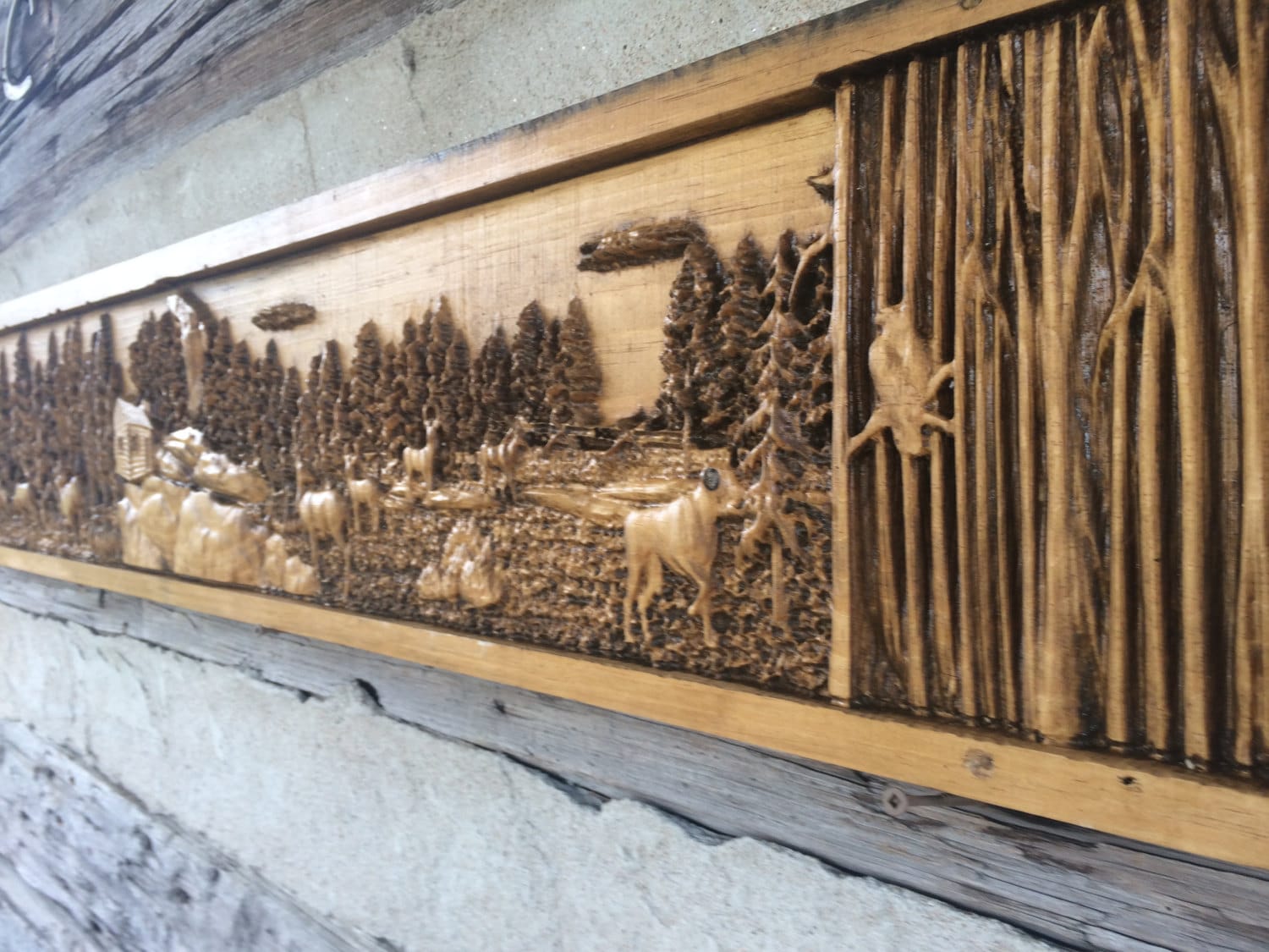 Deer Mantel – Custom Carved Pine Wildlife Wall Decor